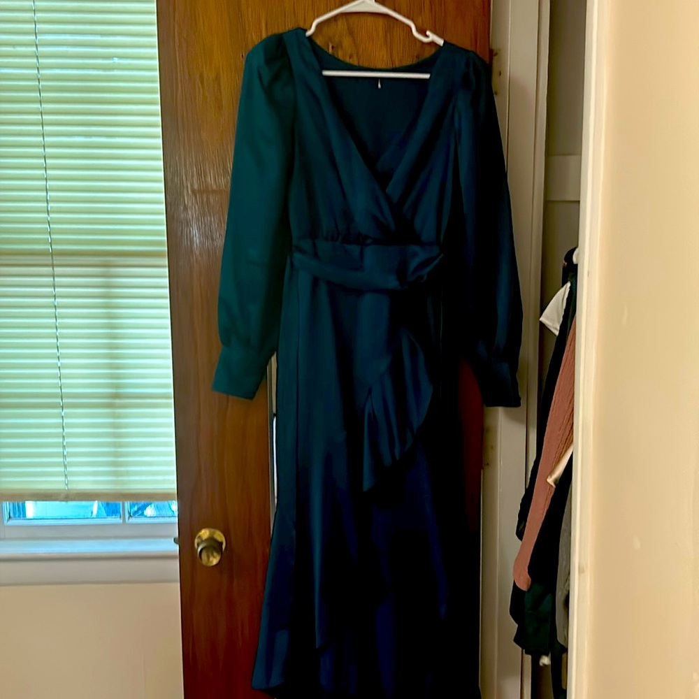 Jewel tone green high low long sleeve dress